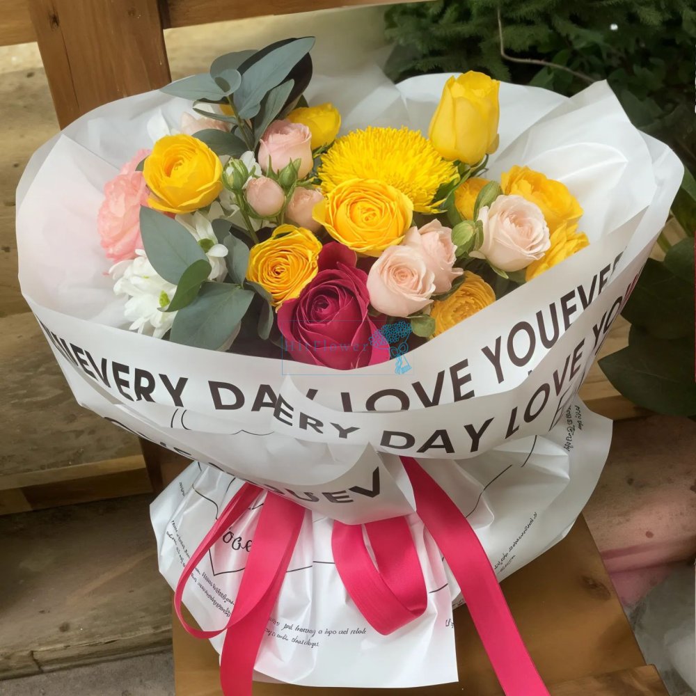 Букет цветов Солнечный Поцелуй Букет цветов из: Розы и Хризантемы